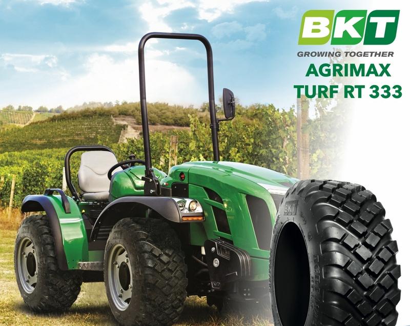 Сделано BKT: AGRIMAX TURF RT 333 радиальная шина для небольших тракторов, используемых в садоводствах, в плодовых питомниках и виноградниках.